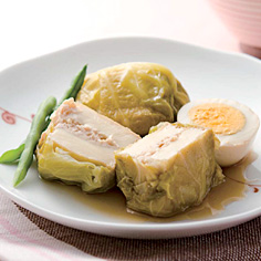 厚揚げの肉詰めロールキャベツ